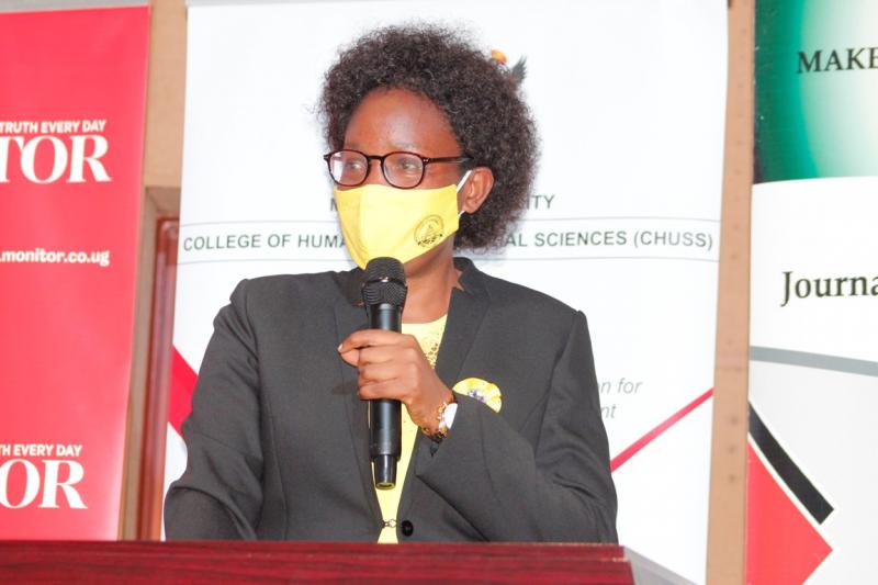 The Minister of ICT and National Guidance, Hon. Judith Nabakooba delivering her remarks at the Annual Media Convention