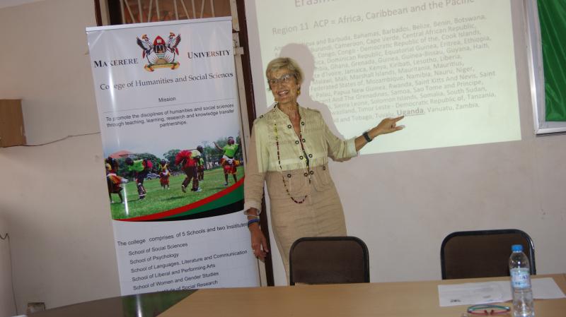 Prof. Elana Ochse delivering a presentation on the Makerere-University of Turin Cooperation programme