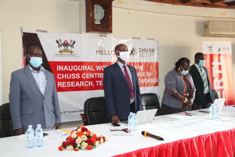 Left-Right: Dr Andrew Elias State, Director CERTL; Dr Aaron Mushengyezi, Vice Chancellor, UCU Mukono and Co-Pi; Dr Josephine Ahikire, Principal, CHUSS; and Dr Julius Kikooma, Ag. Deputy Principal, CHUSS