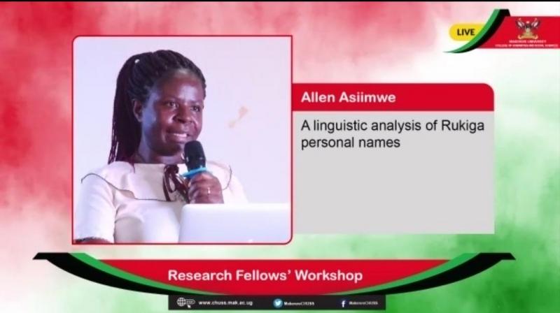 One of the Early Career Scholars, Dr Allen Asiimwe presenting her research