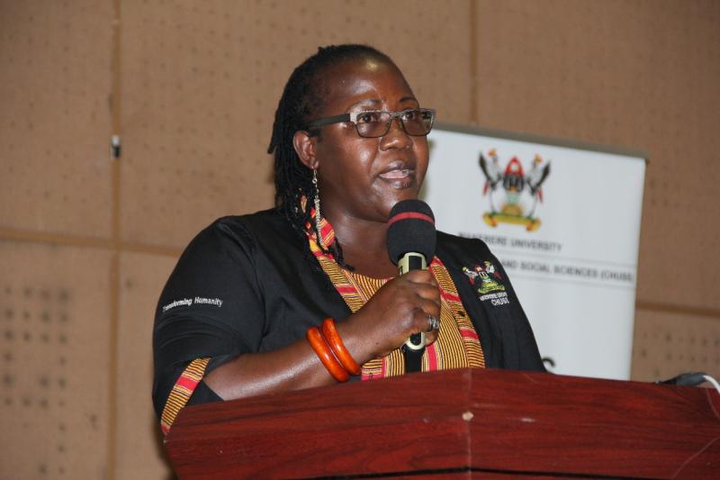 The Principal of CHUSS, Dr Josephine Ahikire briefing participants about the conference