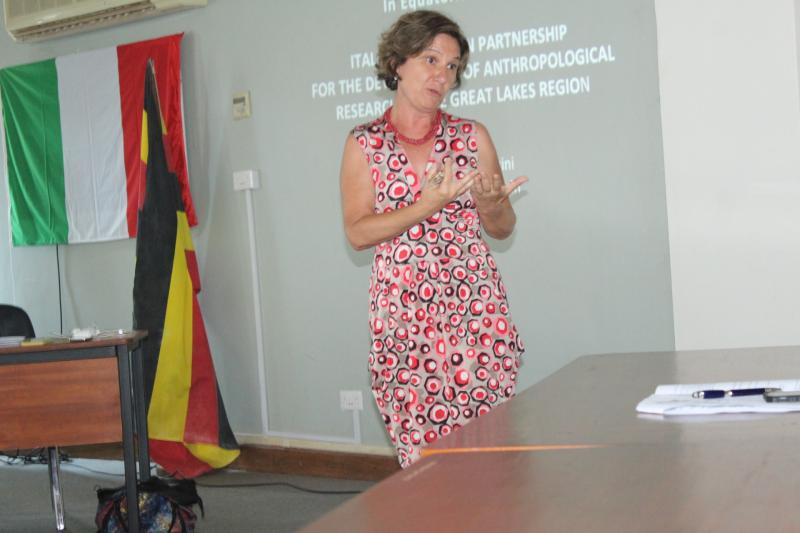 Prof. Cecilia Pennacini presenting about the Italian-Ugandan cooperation