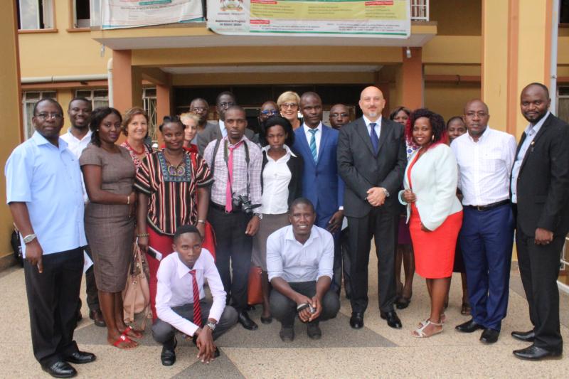 Staff and students of Makerere University with the Italian Ambassador at the end of the workshop