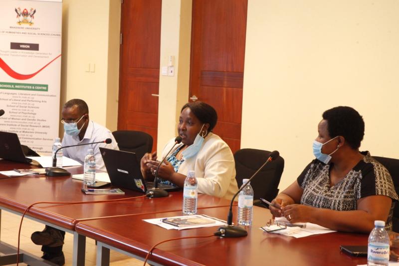 The research team: Dr Samson Barigye (L), Dr Veneranda Mbabazi (R) and Dr Charlotte Karungi Mafumbo disseminating the research findings