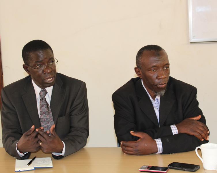 The Principal of CHUSS, Prof. Edward K. Kirumira, and Deputy Principal, Prof. Abasi Kiyimba, in the meeting with Mrs Mazrui