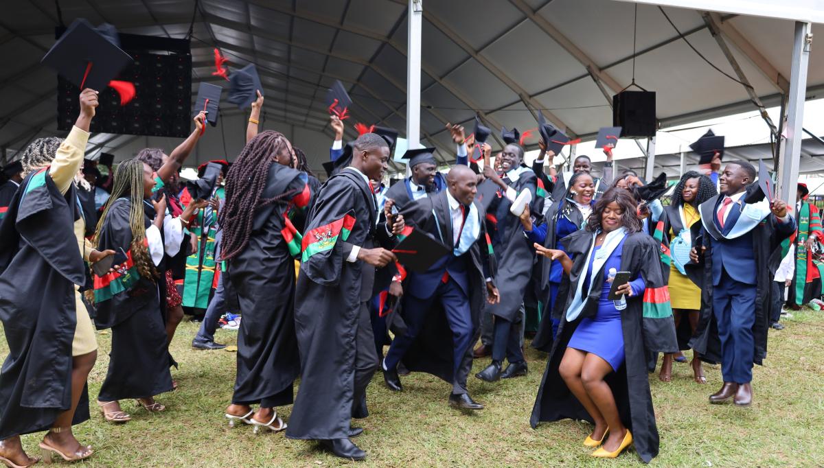 CHUSS graduands  celebrating  during the music interlude