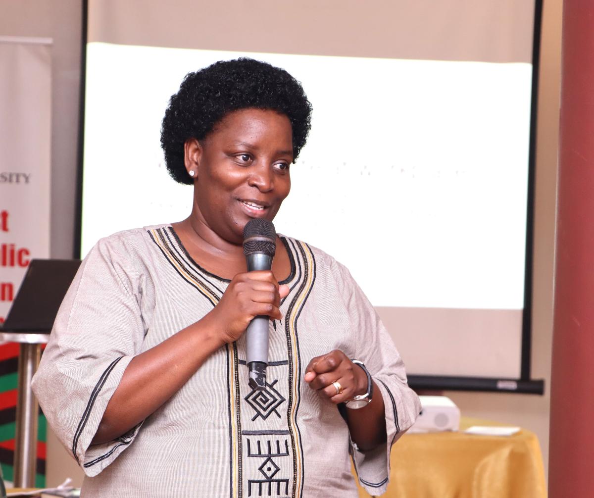 Principal Assoc. Prof. Helen Nambalirwa Nkabala speaking during the retreat