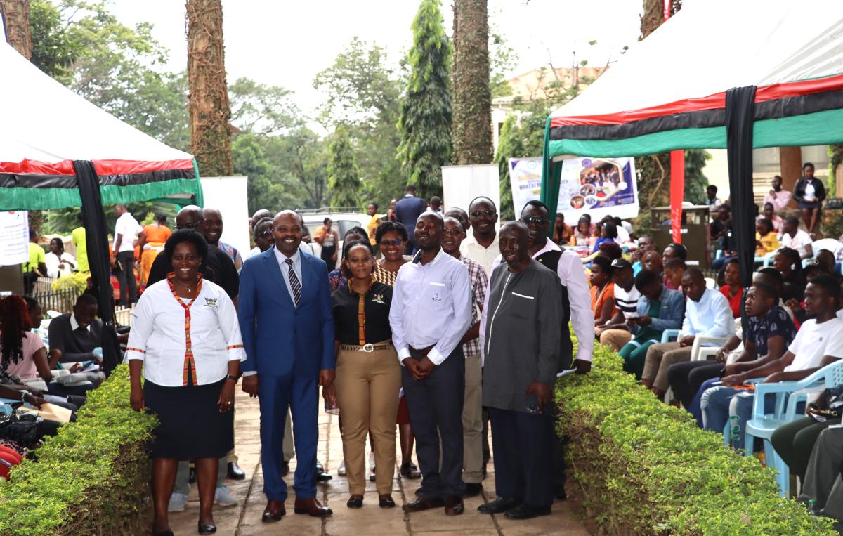 Prof. Hellen Nkabala in a group photo with staff members