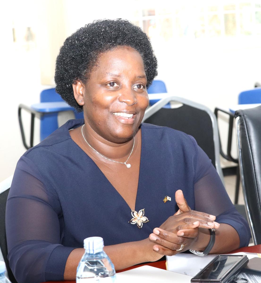 Prof. Hellen Nkabala presiding over the hand over ceremony in the CHUSS Smartroom