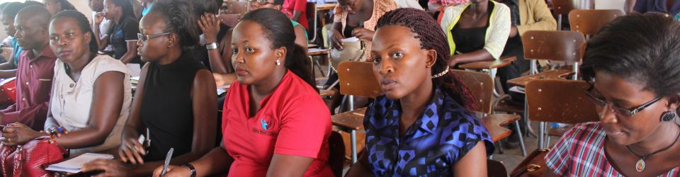 Students follow the proceedings during the public dialogue held at the School of Women and Gender Studies to celebrate the International Women's Day