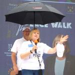 Chief Guest and Rotary International President Stephanie Urchic addresses walkers before flagging them off