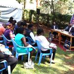 Journalists and panelists during the Press conference held at the Rotary Peace Centre at Makerere