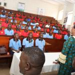 The Dean Dr.  Pamela Khanakwa speaking to students